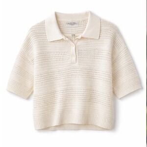 Stitches + Stripes Ivory Cotton Open Knit Polo Sweater Short Sleeve NWT Small